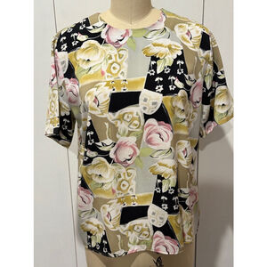 Notations Floral Print short sleeve blouse Size 8 black pink Multi-color
